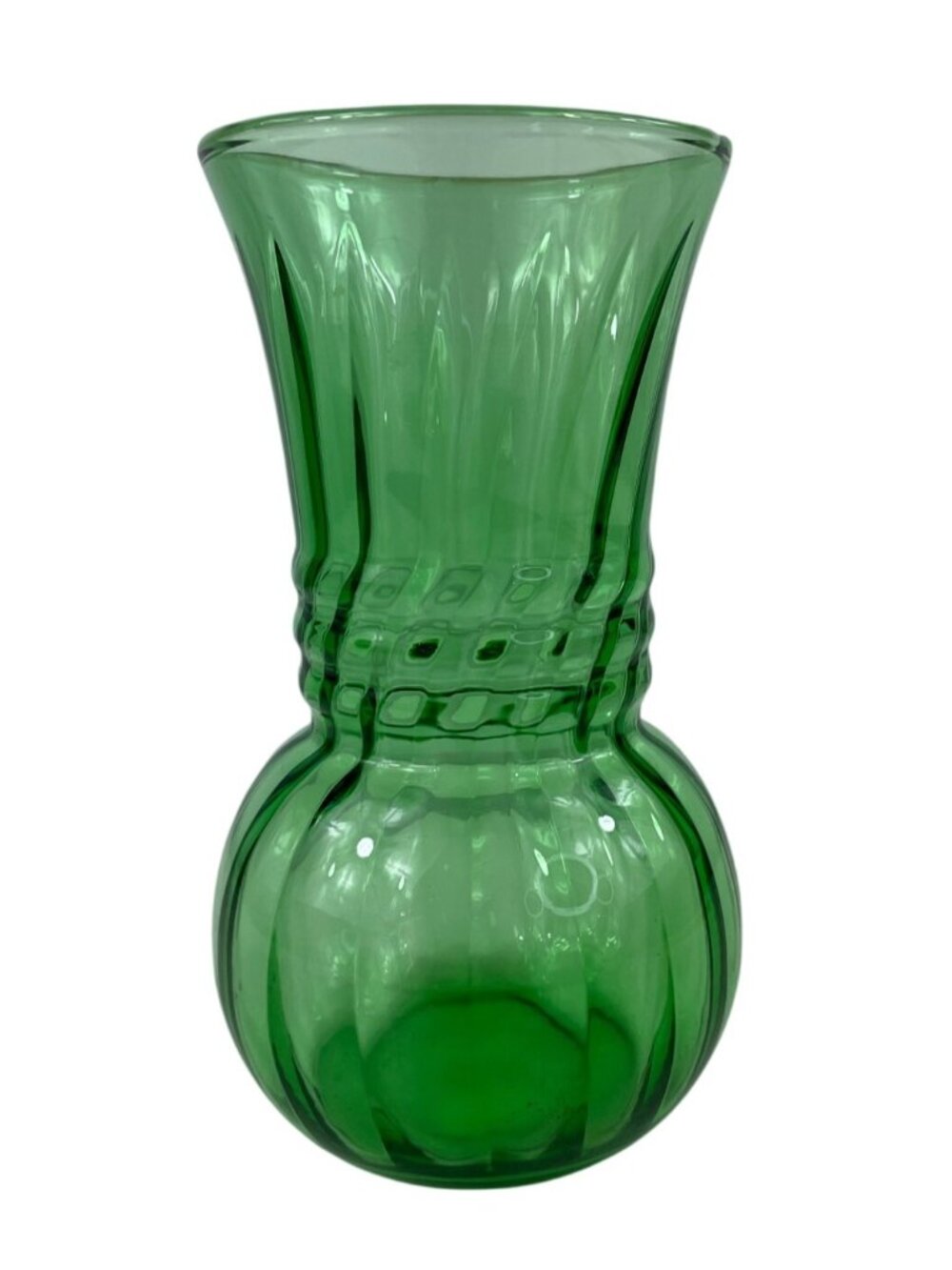 Anchor Hocking Forest Green Rib-Necked Depression Glass Vase